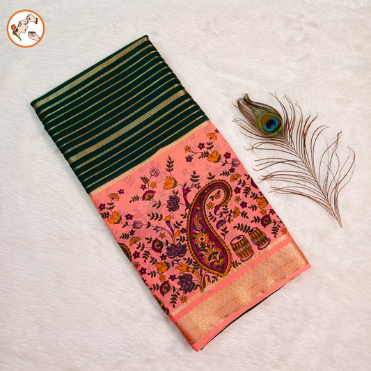 Dark Green & baby Pink with designer semi Mysore Silk Saree