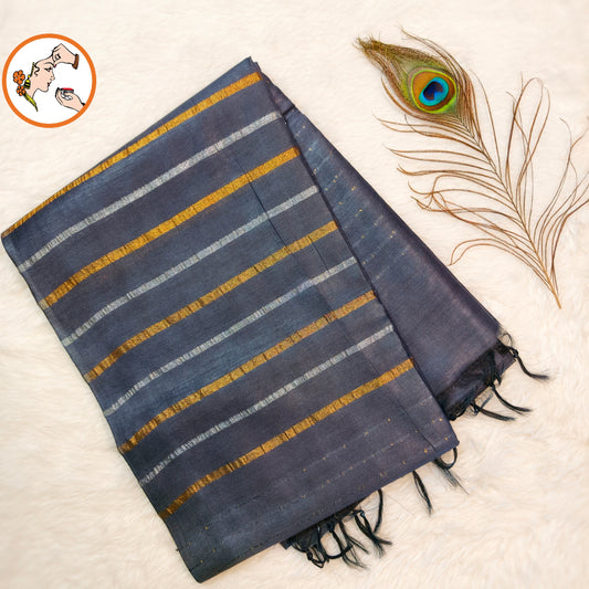 Grey Vertical stripes Handloom Cotton Casual Saree