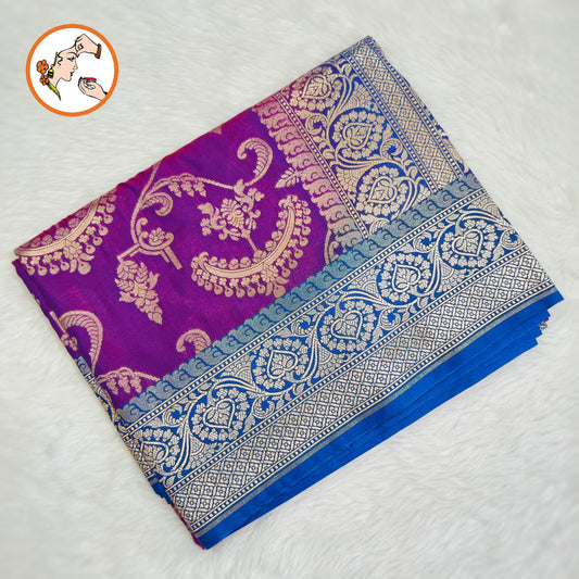 Purple with Blue border classic Banarasi Designer Saree