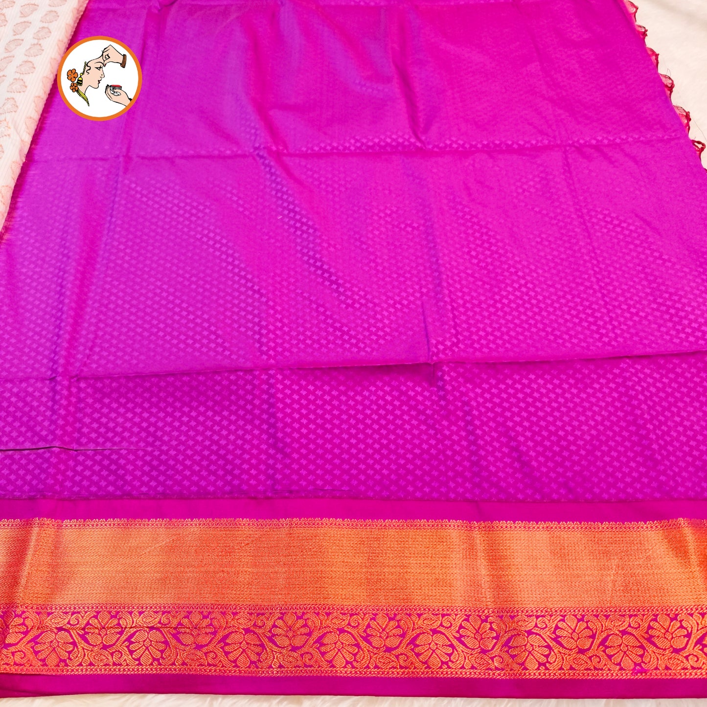 White with Purple vertical lines Copper zari Kanchipuram Soft Silk Saree