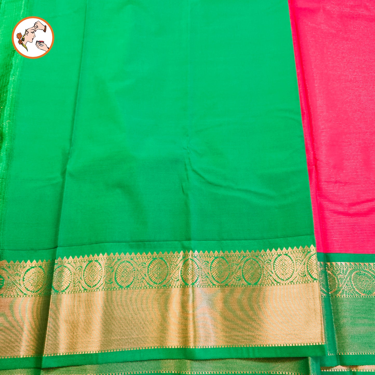 Magenta Pink with Emerald Green border Vairoosi stripes Kanchipuram Semi Silk Saree