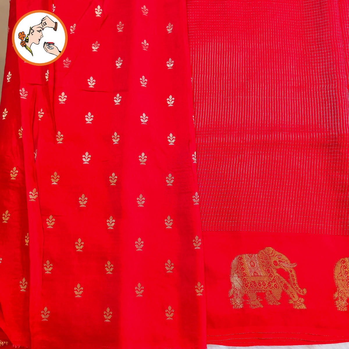 Red Podikattam elephant border soft viscose Fancy Silk Saree