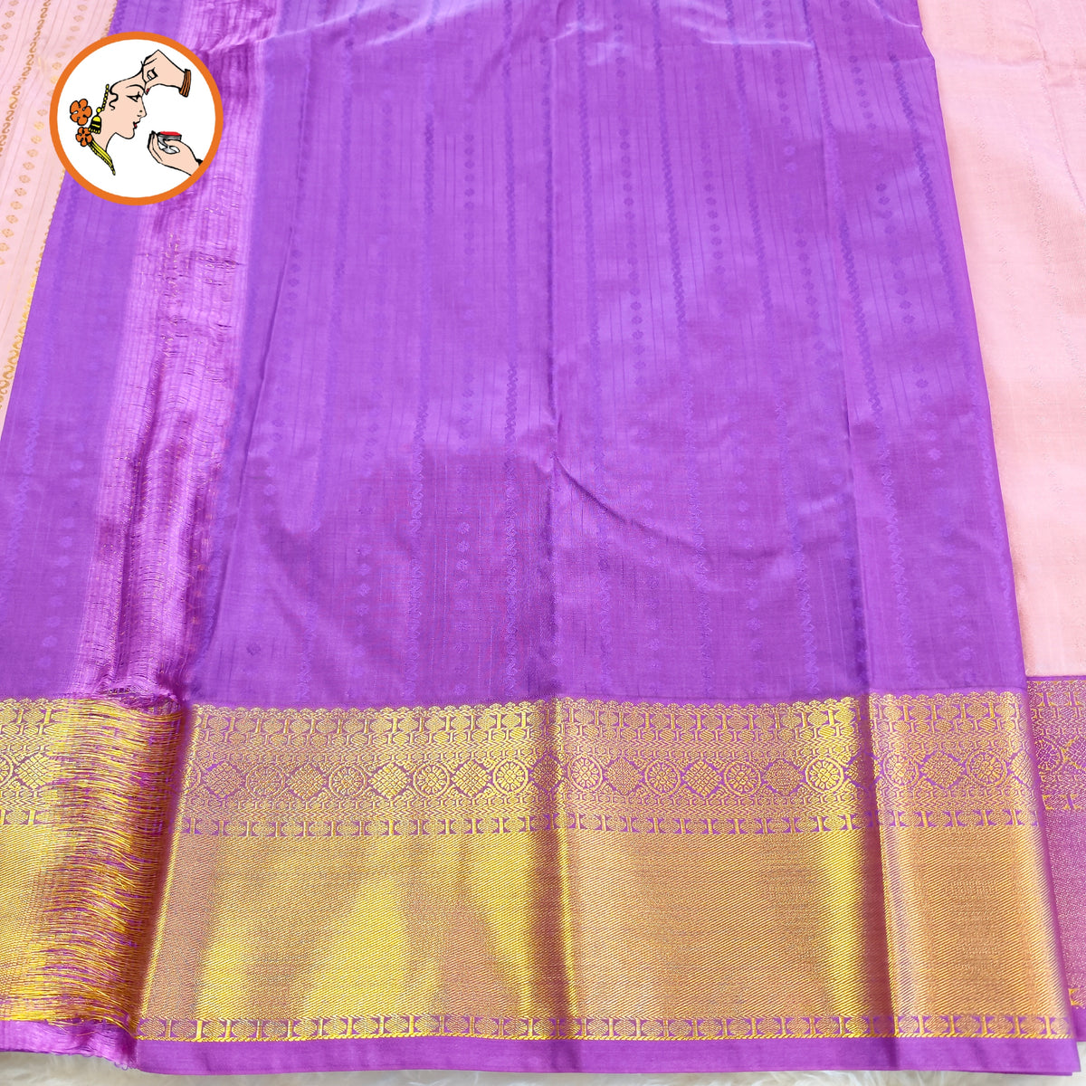 Lavender with Purple Gold zari woven border with vertical stripes Kanchipuram mix Silk Saree
