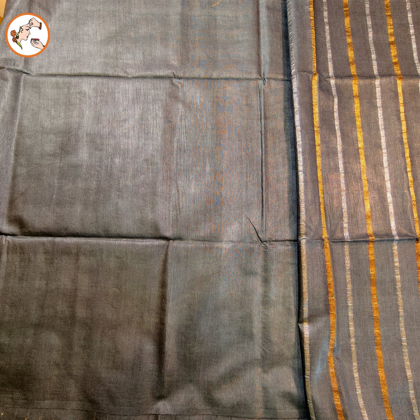 Grey Vertical stripes Handloom Cotton Casual Saree