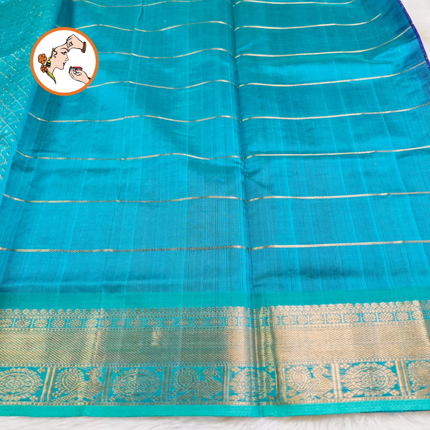 Royal Blue with Sky Blue Traditional Kattam & Mayil chakram design Pure Silk Cotton Saree