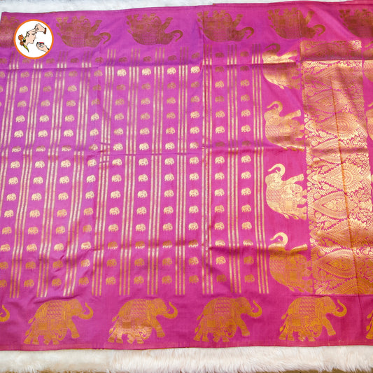 Onion Pink Viscose Soft Silk Saree with Elephant motifs & border