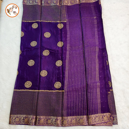 Purple colour Golden Embriodery Premium Wrinkle Chiffon Georgette Designer Saree