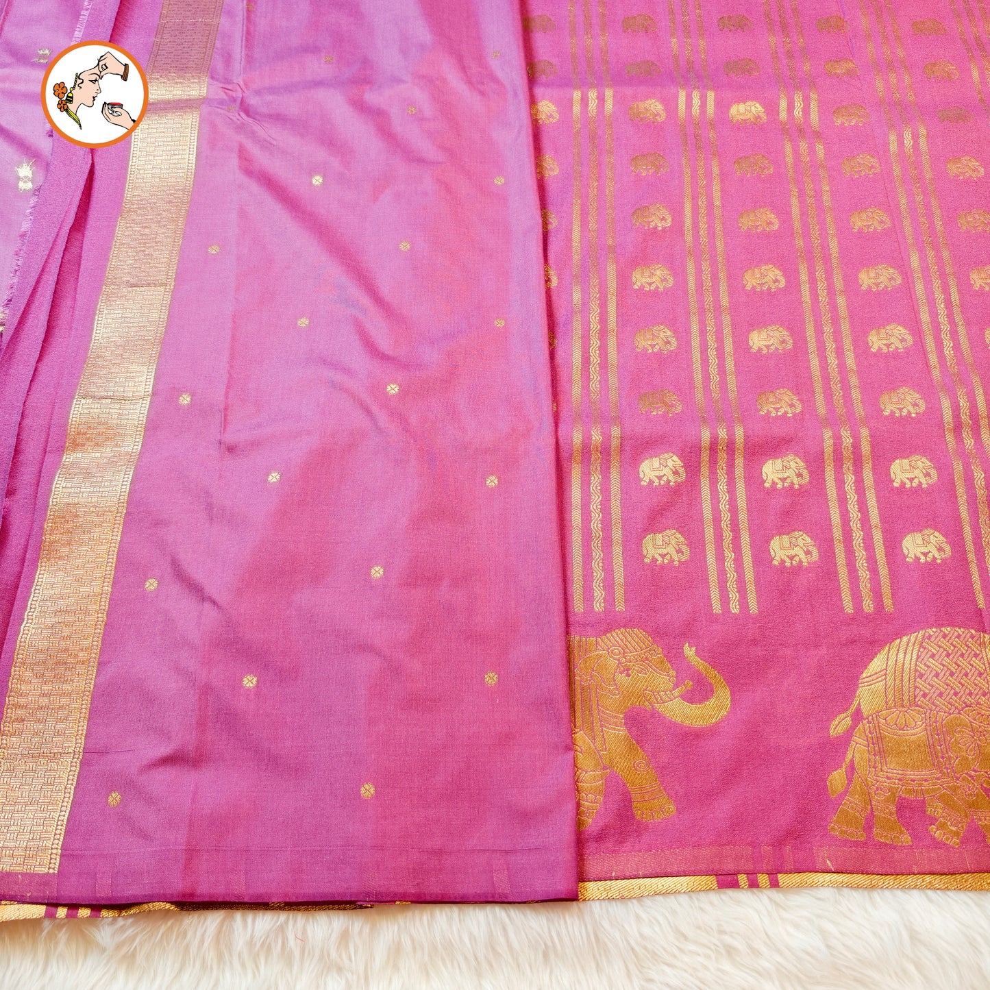 Onion Pink Viscose Soft Silk Saree with Elephant motifs & border