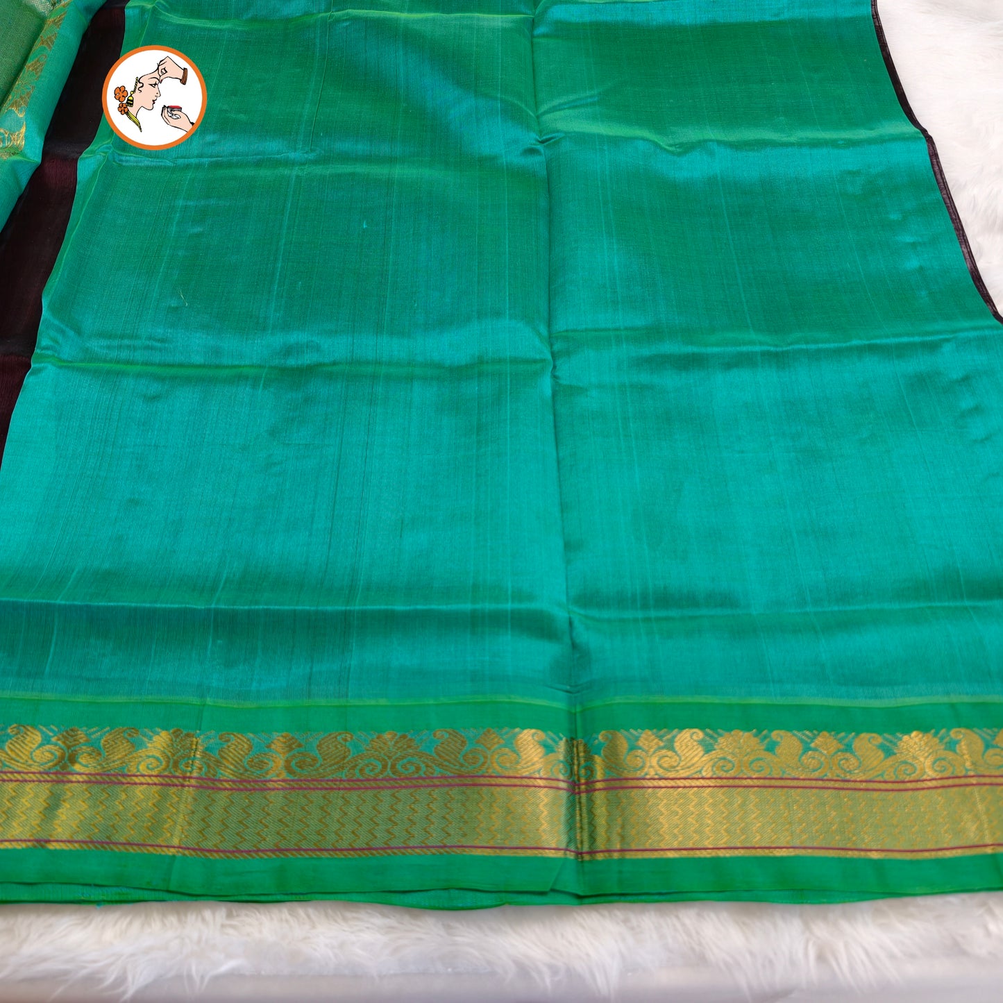 Coffee Brown with Turquiose Blue border Traditional Pure Silk Cotton Saree