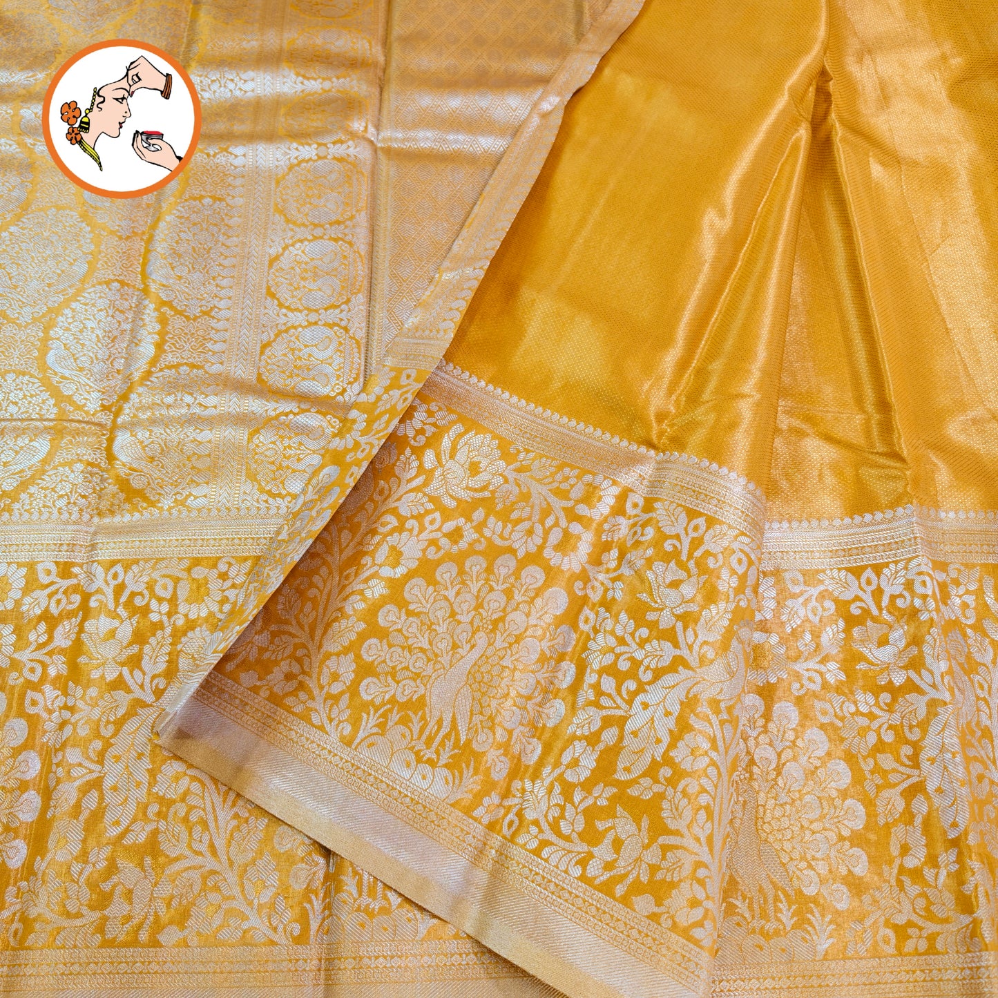 Golden colour Kanchipuram Tissue Silk Saree