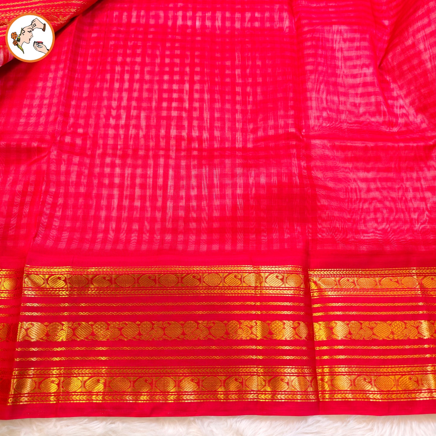 Red Classic Podi Kattam(checkered pattern) Pure handloom Silk Cotton Saree
