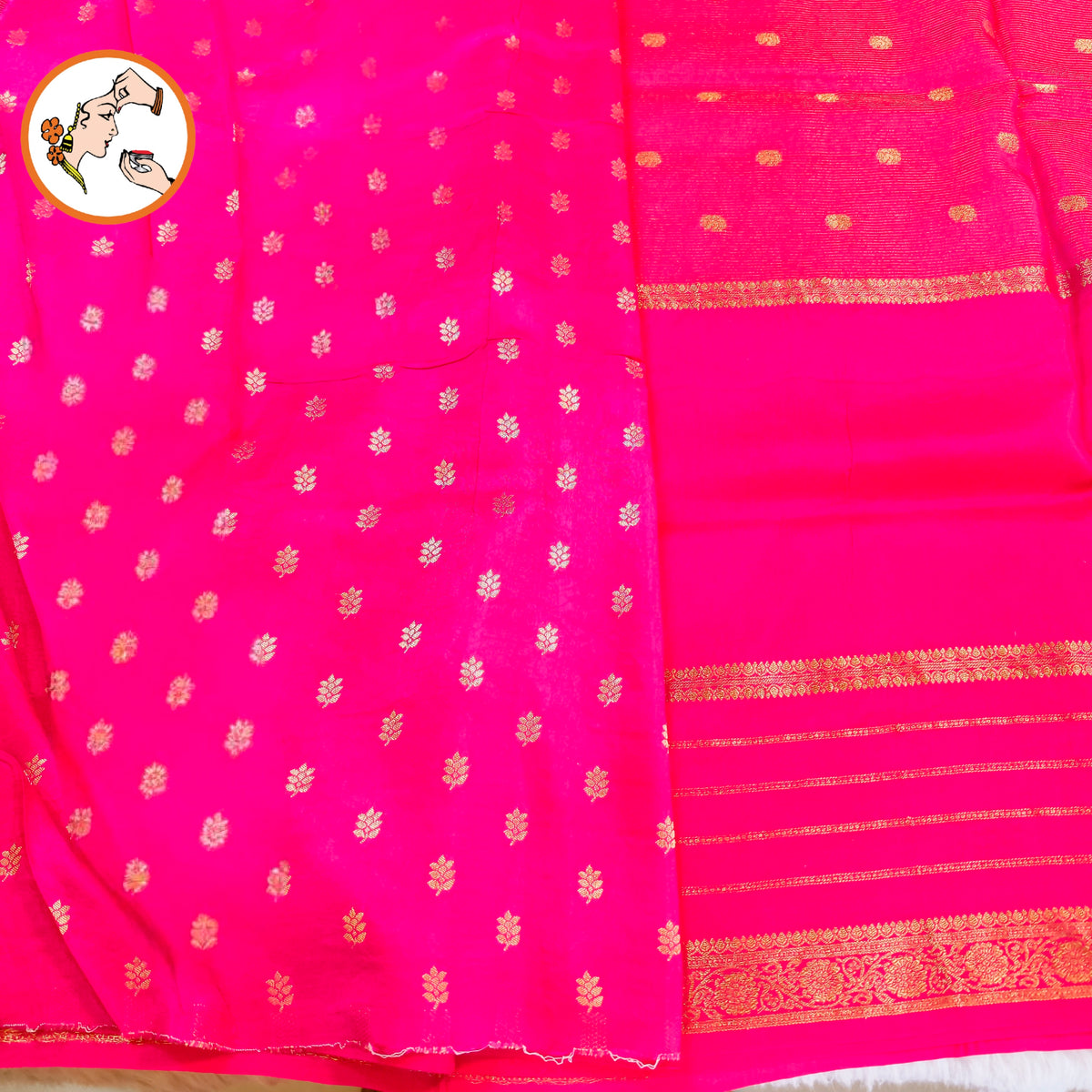 Rani Pink/Fushsia Pink Blue Traditional Vairoosi Soft Viscose Fancy Silk Saree with Gold zari stripes
