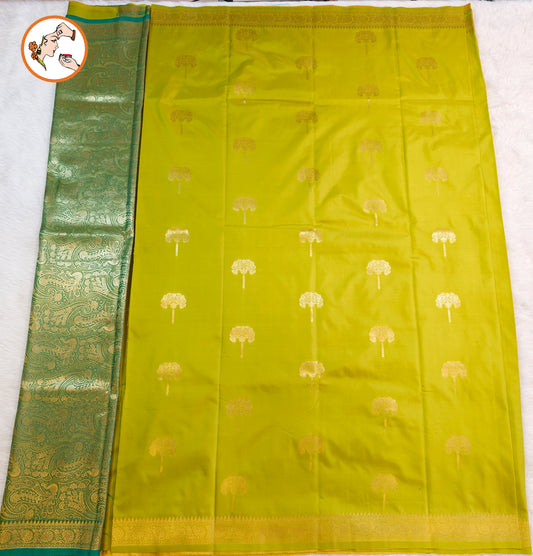 Light Green colour small border Soft Silk Saree with contrast blouse