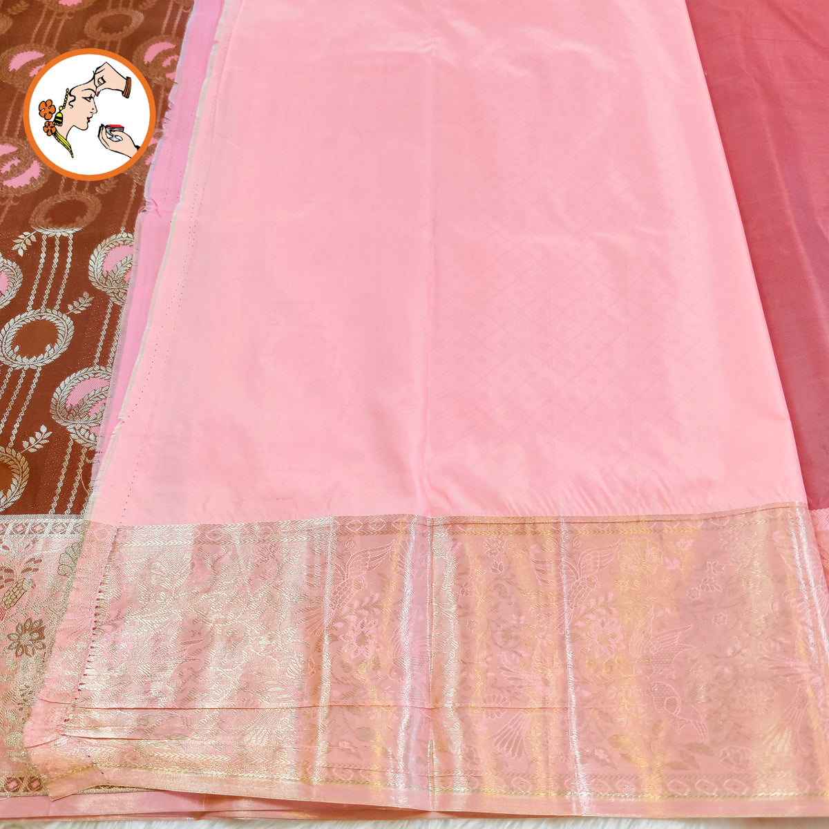 Coffee Brown with Pink Fancy border Meenakari weaving Silver zari Kanchipuram Mix Silk Saree