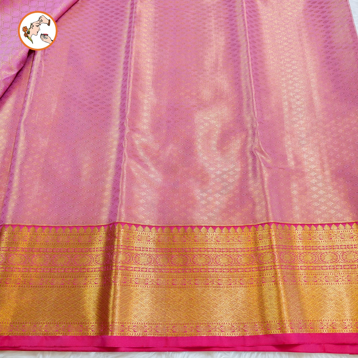 Mango Yellow with Pink border Kanchipuram Tissue Silk Saree