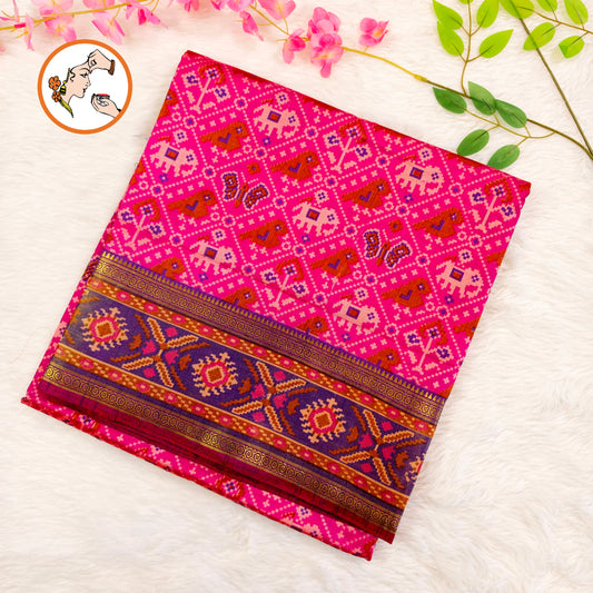 Pink Pochampally Silk Cotton Casual Saree