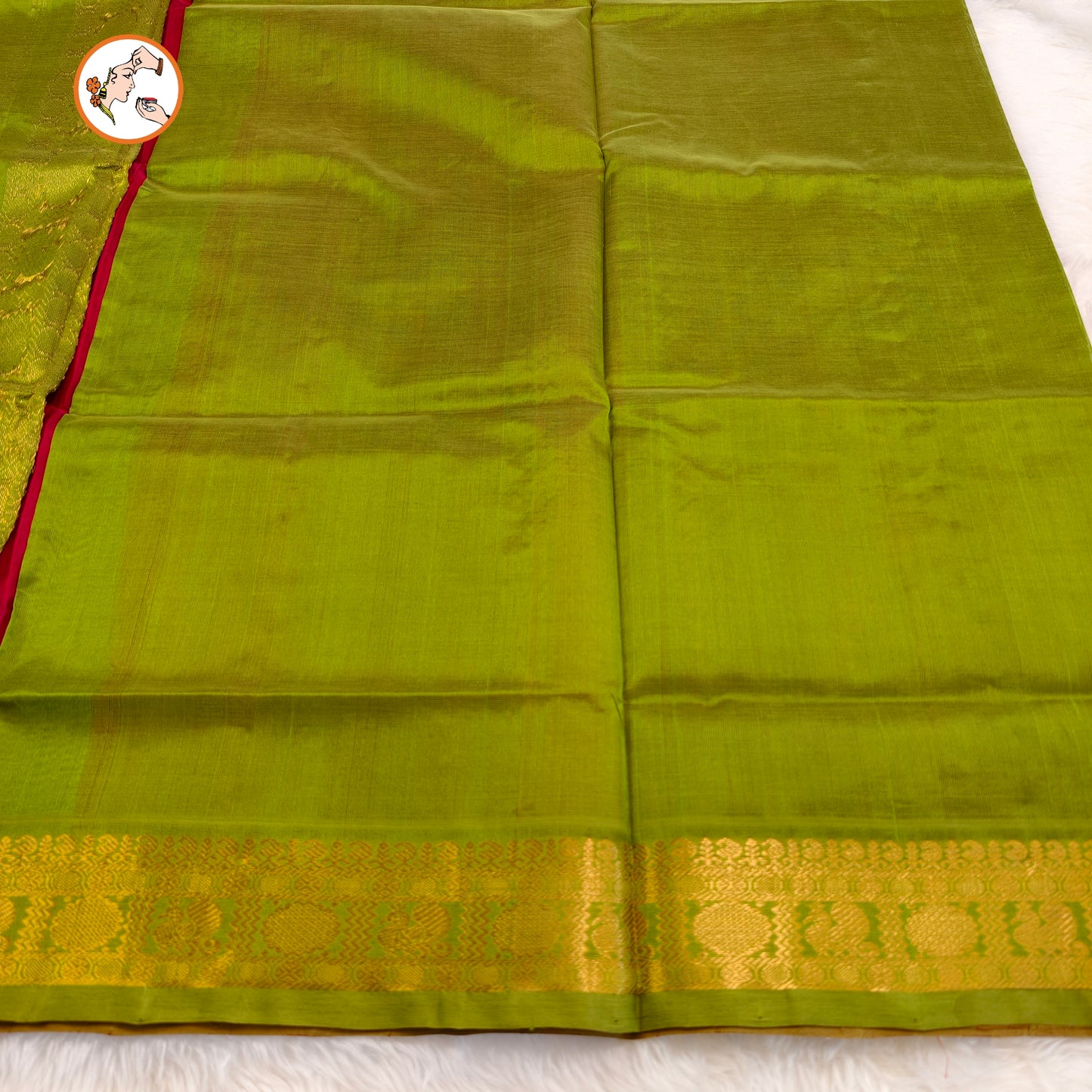 Red Traditional Pure Silk Cotton Saree with Green Peacock border