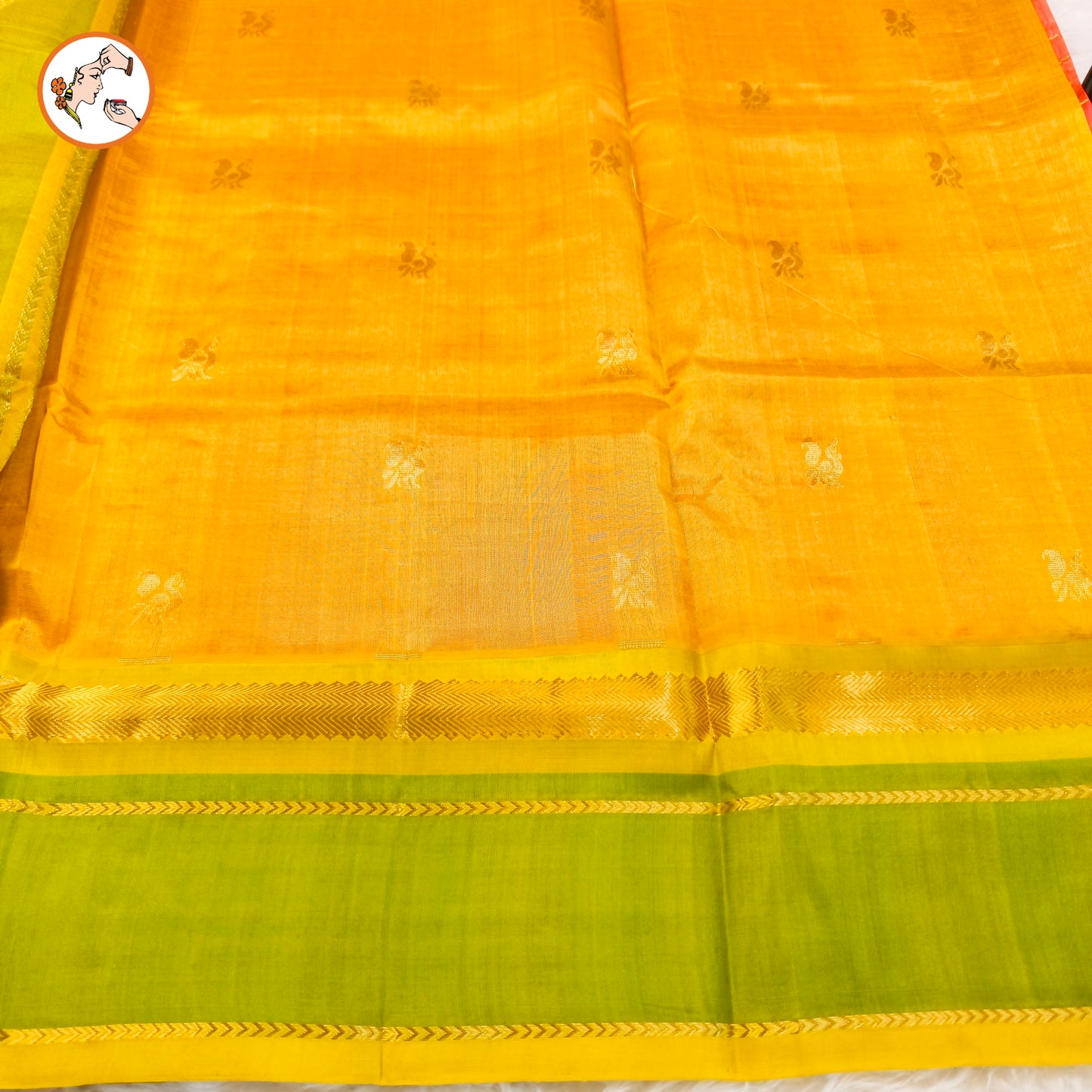 Orangish Pink(dual tone) with Green peacock border Pure Handloom Silk Cotton Saree