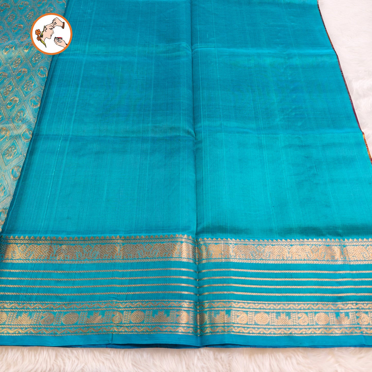 Dark Purple (Arakku) with Sky Blue Peacock motif Traditional Pure Silk Cotton Saree