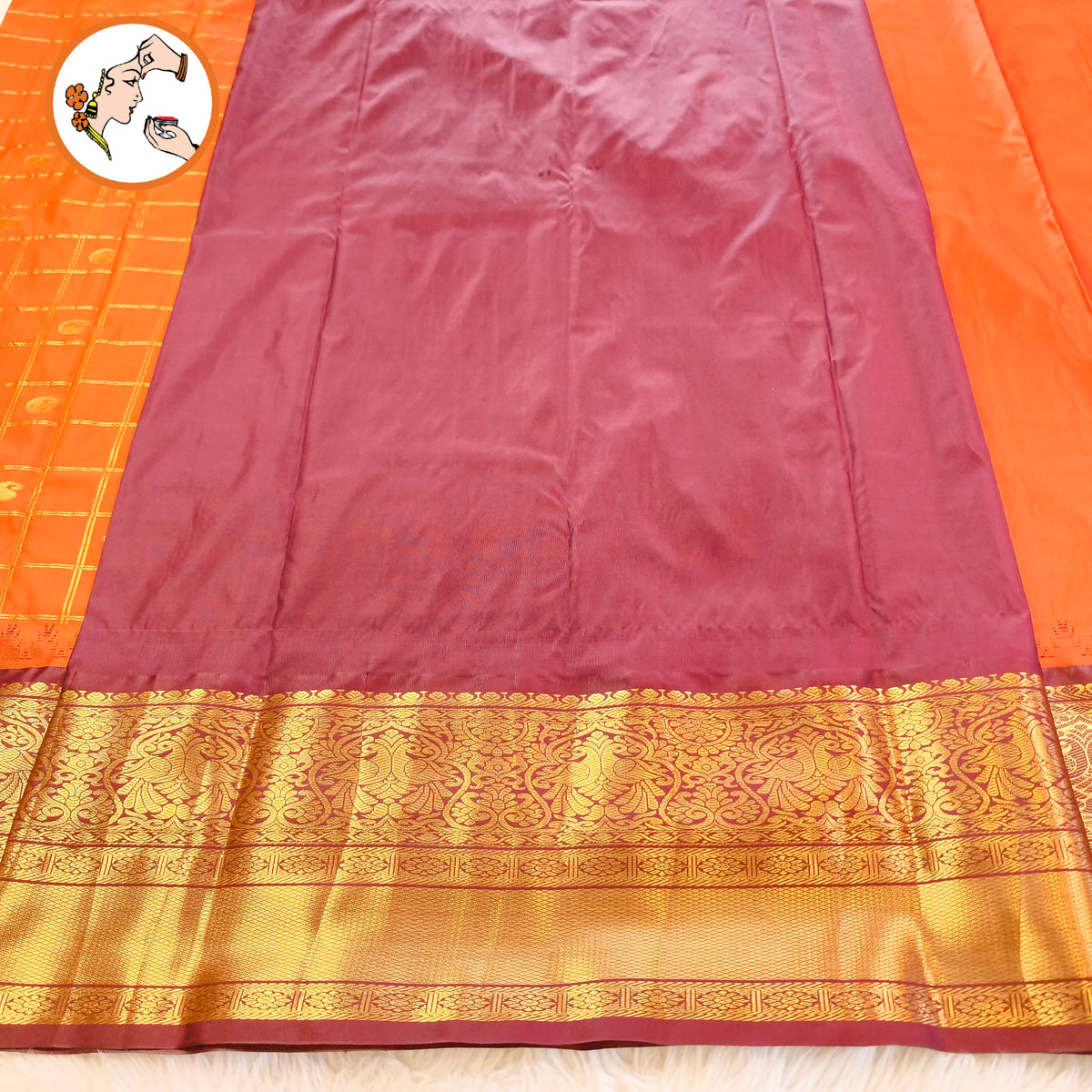 Rust Orange with Brown (Arakku) Temple border Gold zari weaving Traditional Kattam Mango butta Kanchipuram Mix Silk Saree