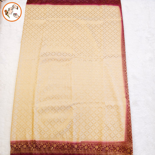 Cream with Maroon border Premium Banarasi Georgette Saree