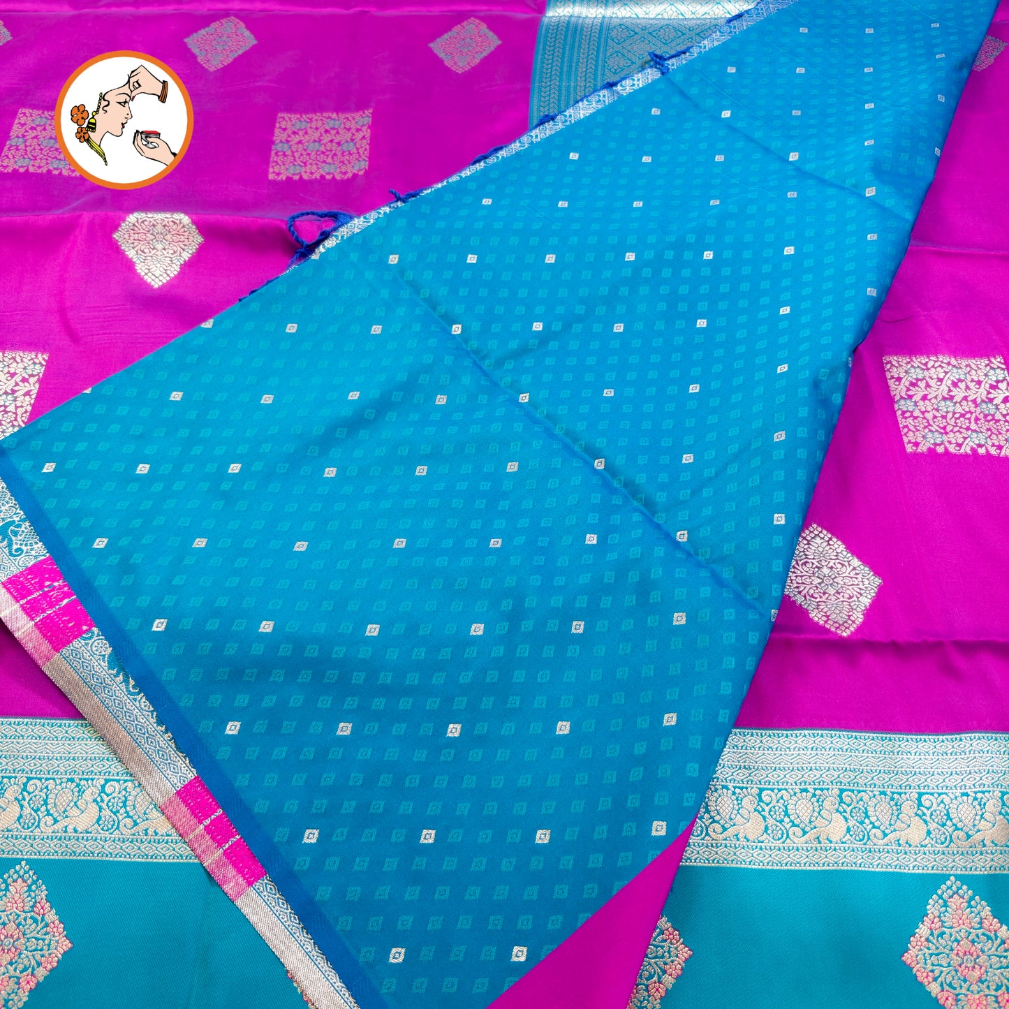 Purple with Sky Blue border Soft Silk Saree