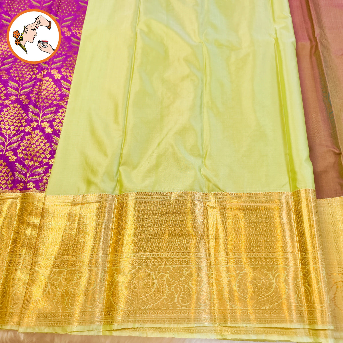 Purple with Pista Green border gold zari Meenakari weaving Kanchipuram Mix Silk Saree