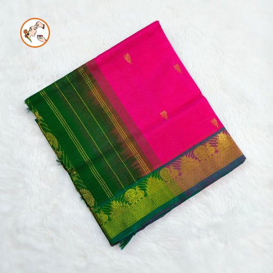 Pink with Green Traditional Vairoosi Pure Silk Cotton Saree