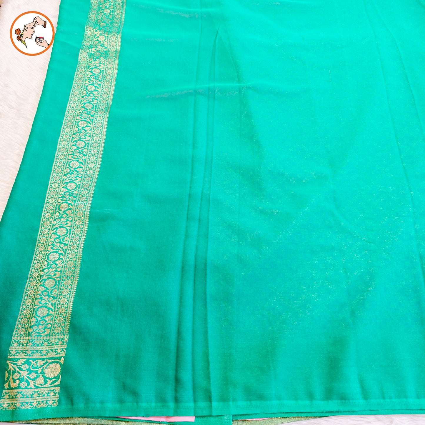 Pink with Green border Premium Banarasi Georgette Saree