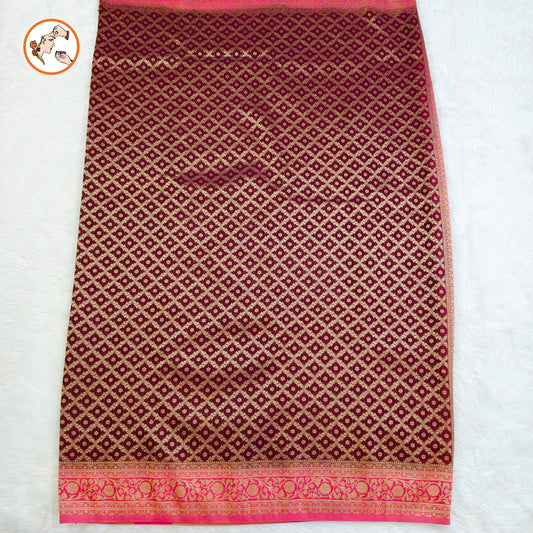 Maroon with Pink border Premium Banarasi Georgette Saree
