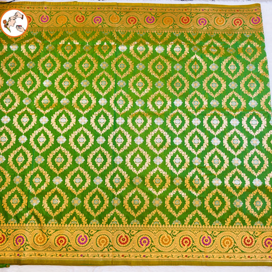 Mehendi Green Jaal design Meenakari work border Soft Banarasi Silk Partywear Saree