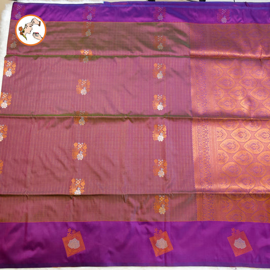 Purple Vintage Checks (Kattam) Fancy border Kanchipuram Soft Silk Saree