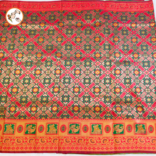 Dark Green with Red Meenkari work Banarasi Silk Designer Saree