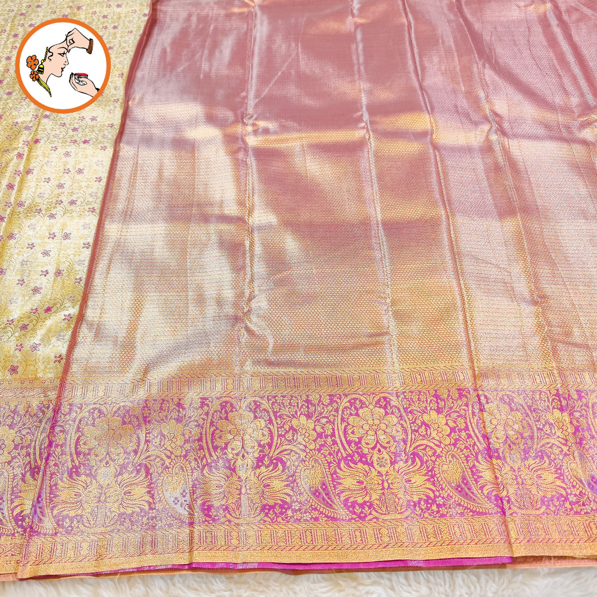 Off white with Purple Fancy border Kanchipuram MIx High Tissue Silk Saree