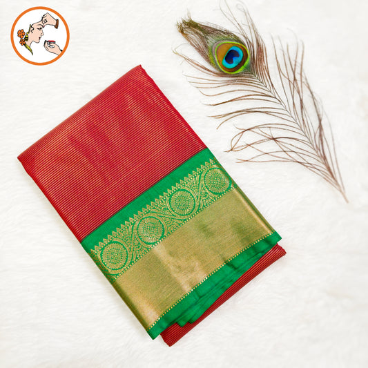 Maroon with Green border Vairoosi stripes Kanchipuram Semi Silk Saree