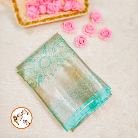 Pastel Mint Green Silver zari Kanchipuram High Tissue Silk Saree
