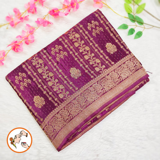 Dark Purple / Wine colour Rich Gold zari work Georgette Silk Fancy Saree