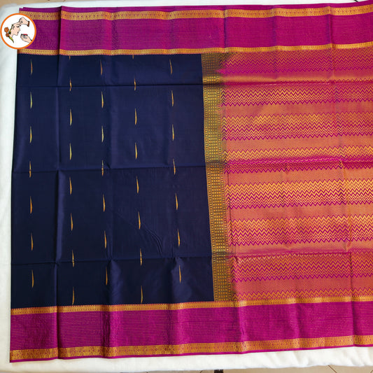 Dark blue with Purple Vairoosi border Soft Silk Saree