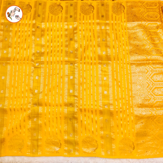 Yellow Peacock border Fancy Silk Saree