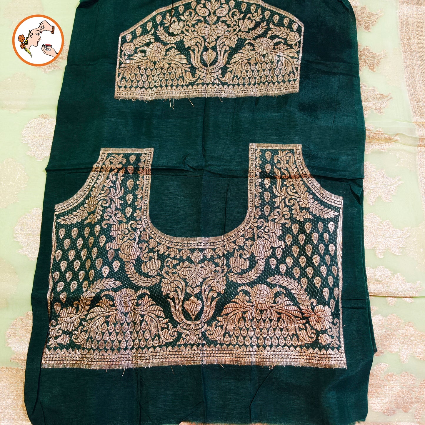 Light Green Pure Organza Designer Saree with contrast Dark Green blouse
