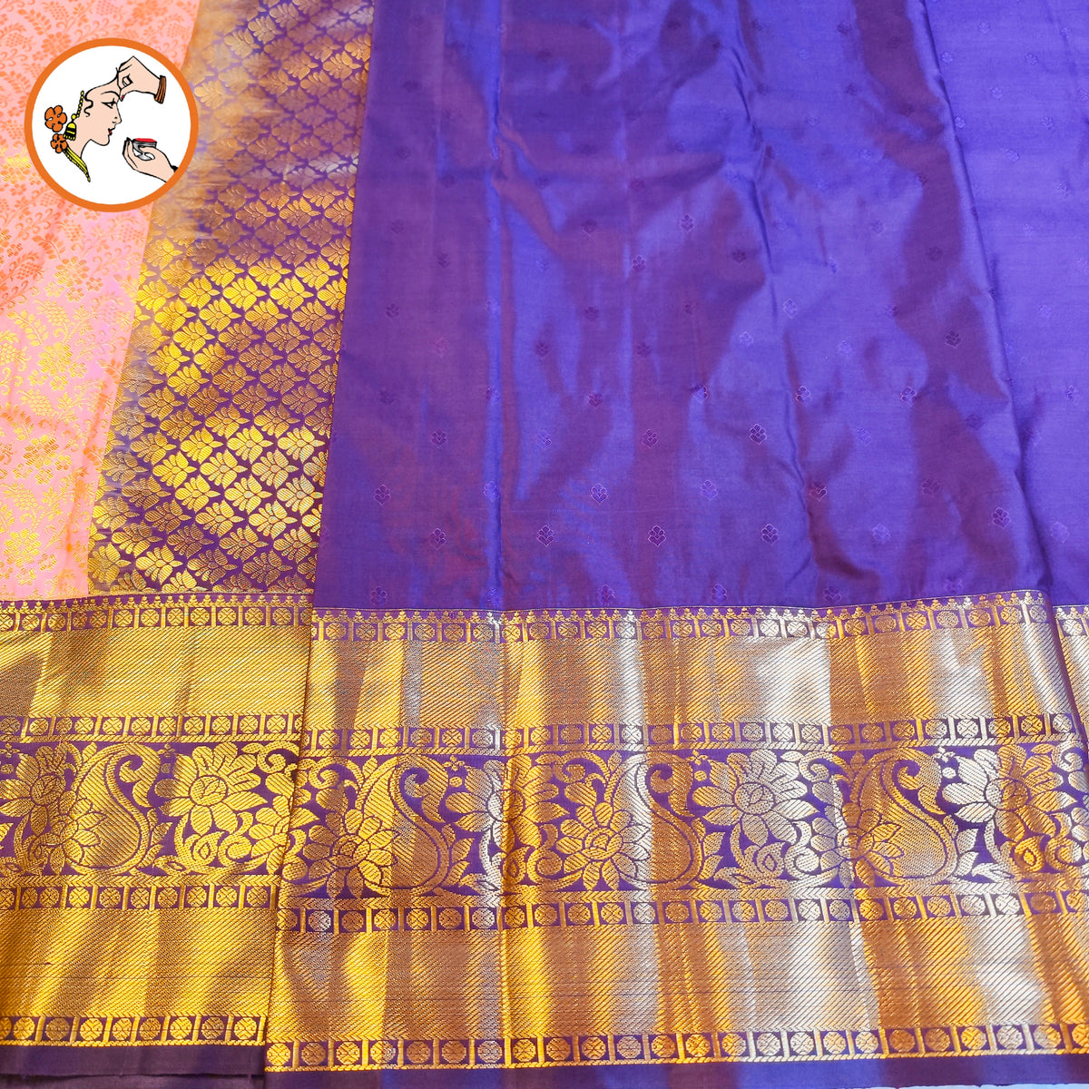 Baby pink & Purple border with intricate Gold zari workTraditional Kanchipuram Mix Silk Saree