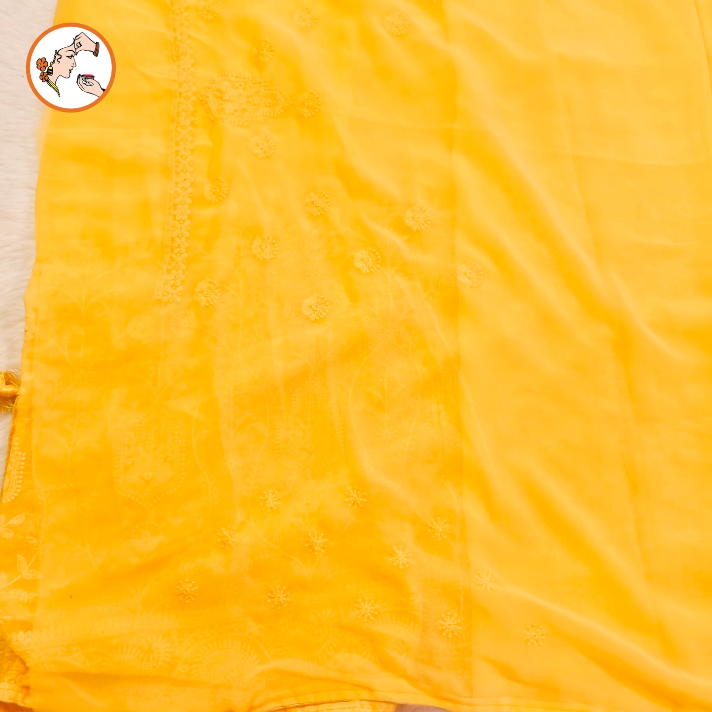 Yellow Lucknowi Chikankari Embriodery Pure Chiffon Partywear Saree