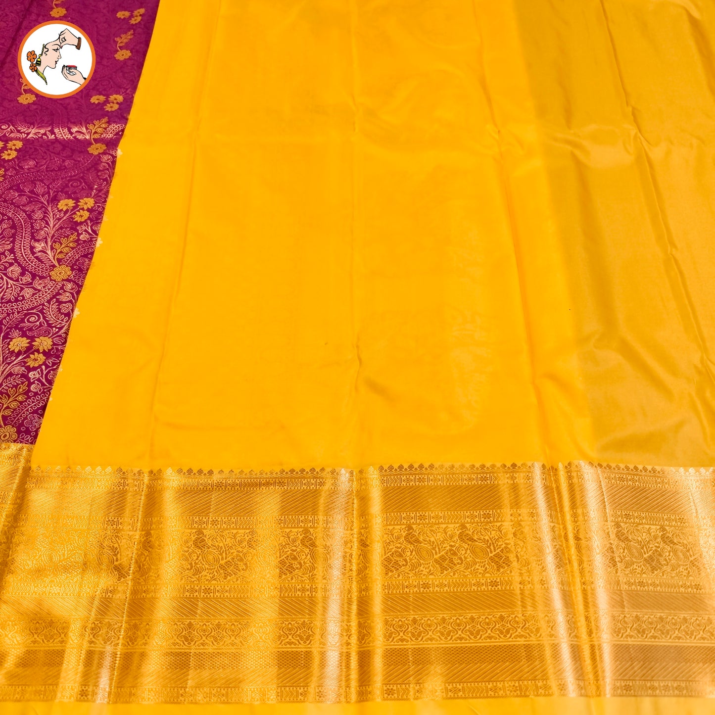 Wine Purple with Yellow border Bridal Kanchipuram Mix Silk Saree