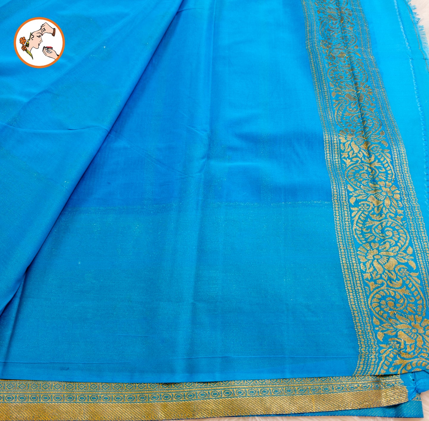 Royal Blue with Sky Blue border Fancy Georgette Saree