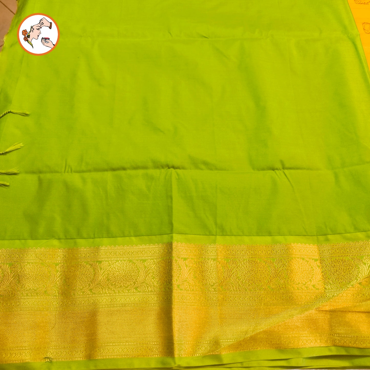 Yellow with Parrot Green Horizontal line Peacock Butta Kanchipuram Soft Silk Saree