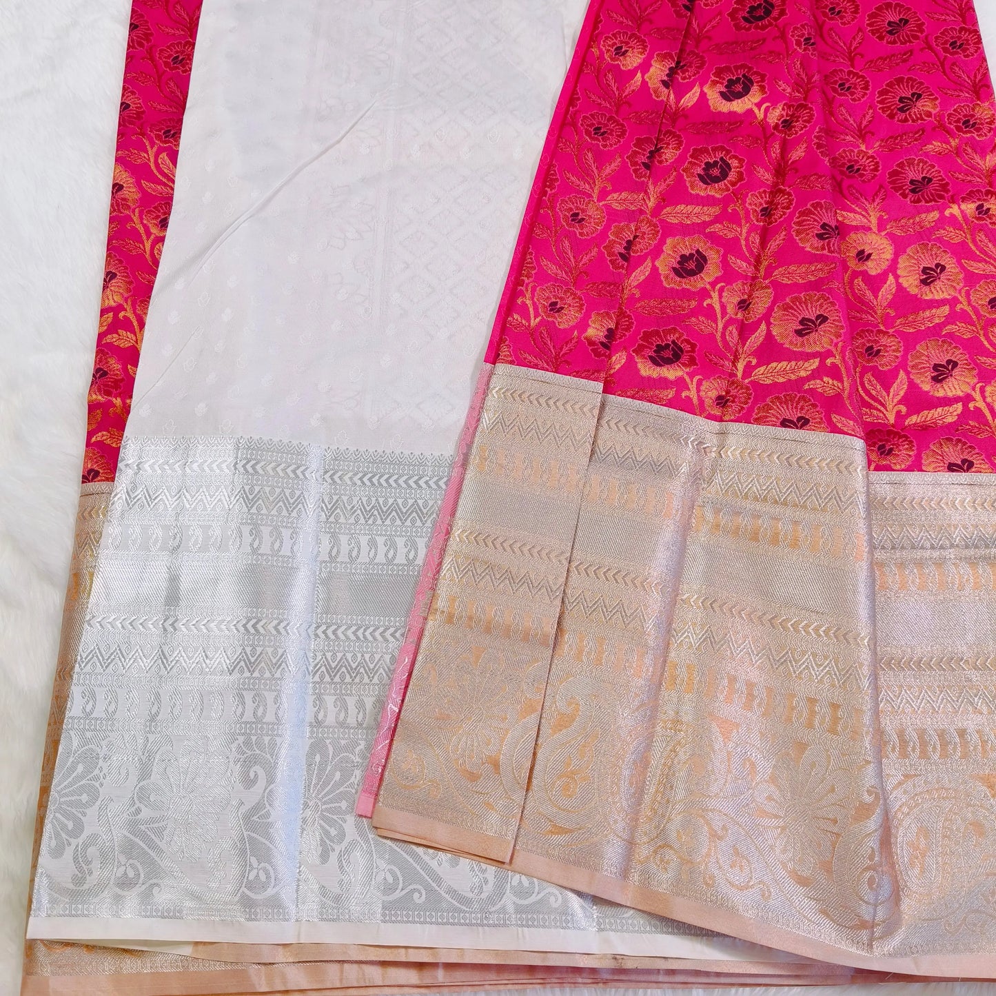 Pink Border Kanchipuram Silk Saree Vivahasilks