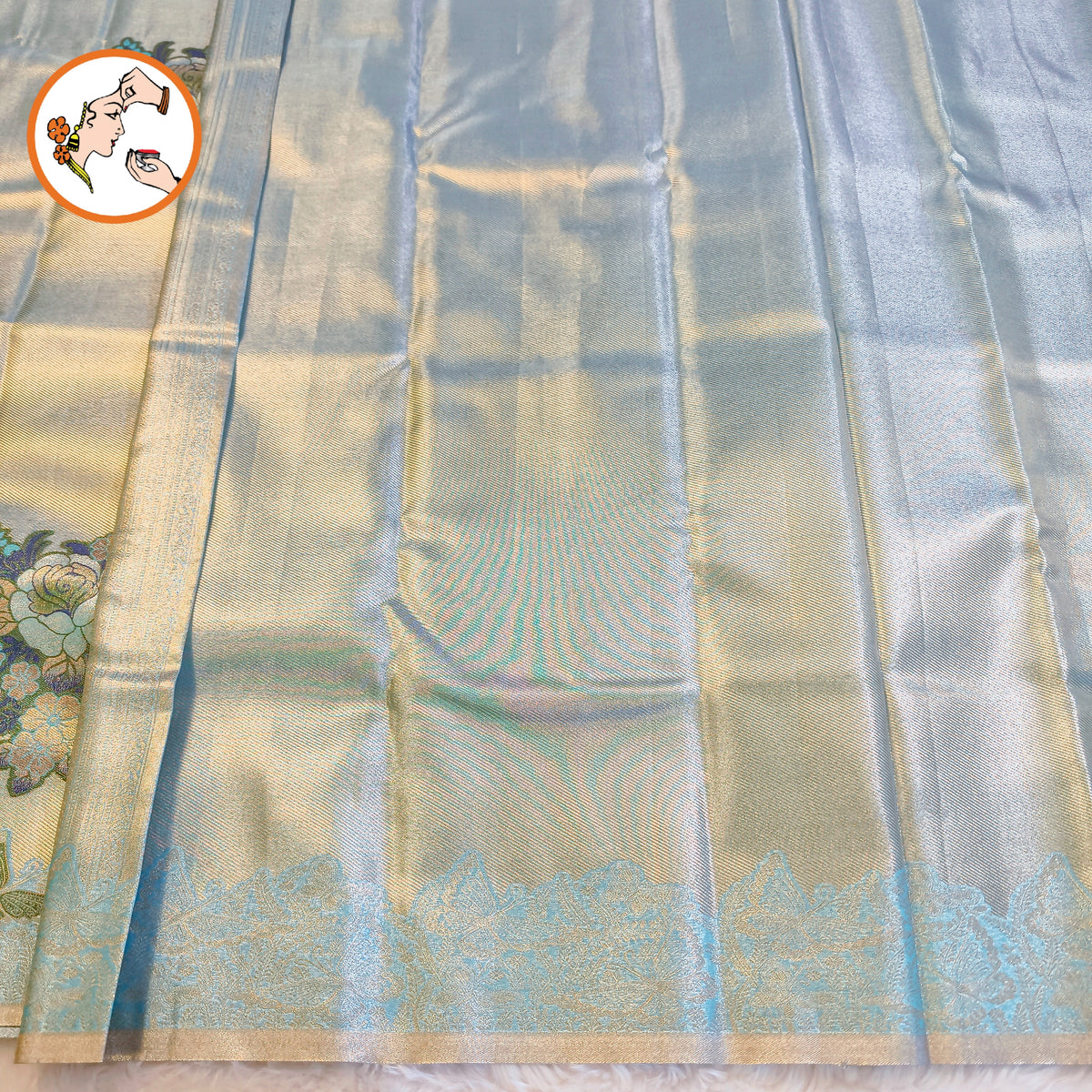 Pastel Sky Blue Silver zari Kanchipuram High Tissue Bridal Silk Saree with butterfly border & meenakari weaving motif