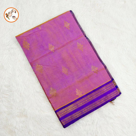 Lavender with Violet border Kolam motif Traditional Pure Silk Cotton Saree