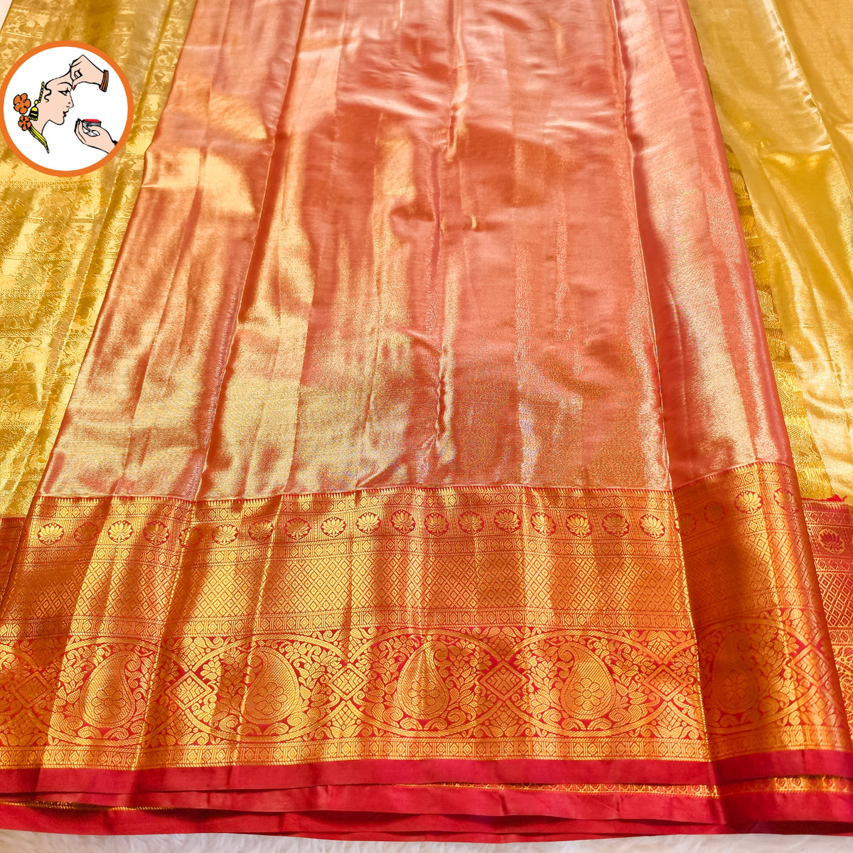 Gold with Maroon border intricate Vanasingaram Gold zari weaving Kanhipuram High Tissue Silk Saree