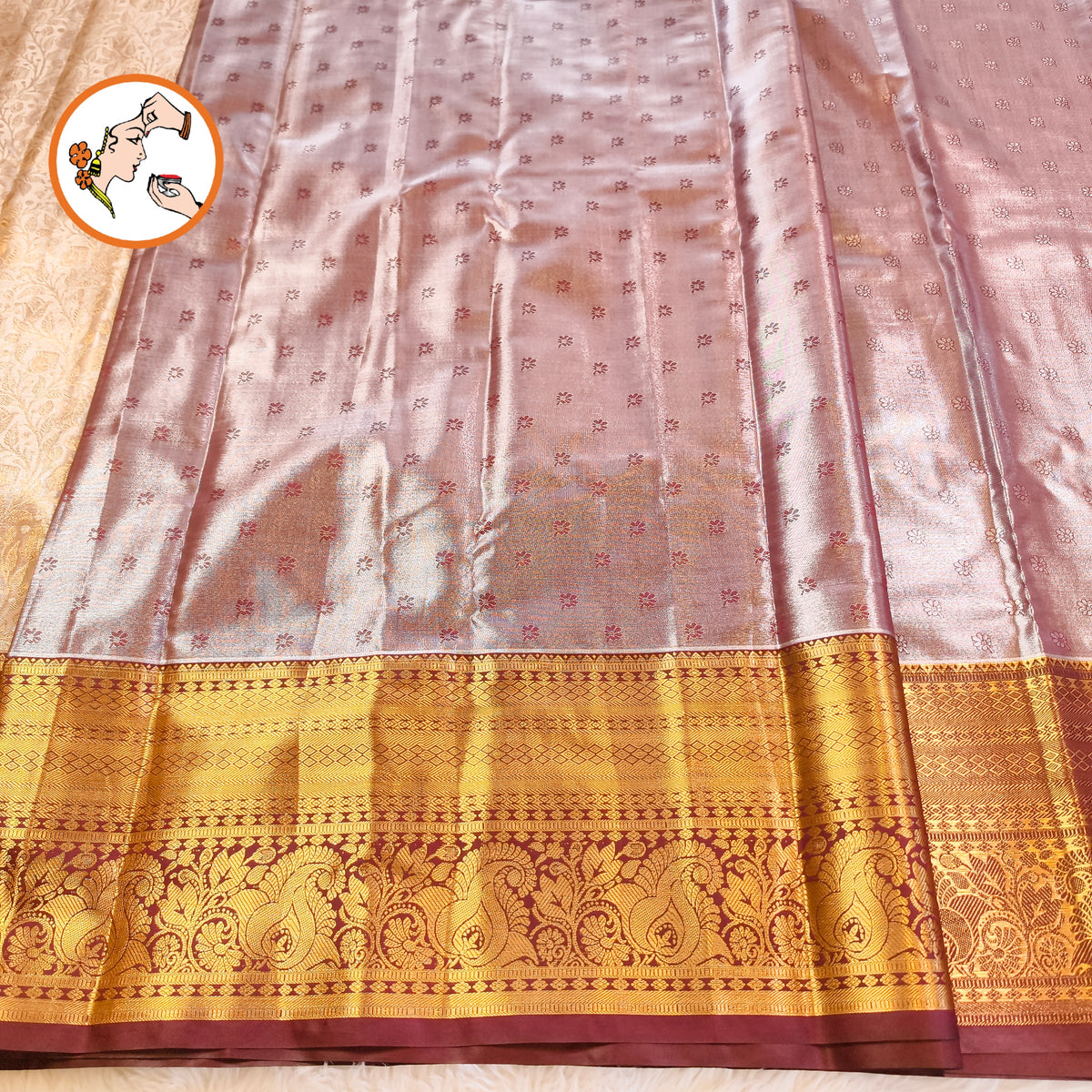 Off white with Dark brown border Gold zari Kanchipuram High Tissue Silk Saree